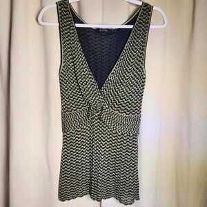 Nic & Zoe Green Black Chevron Baby Doll V Neck Strapless Shirt